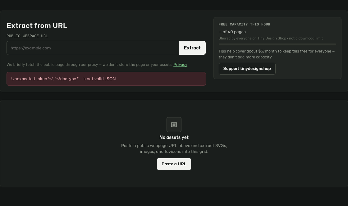 Asset Extractor URL input with bot check and Extract button