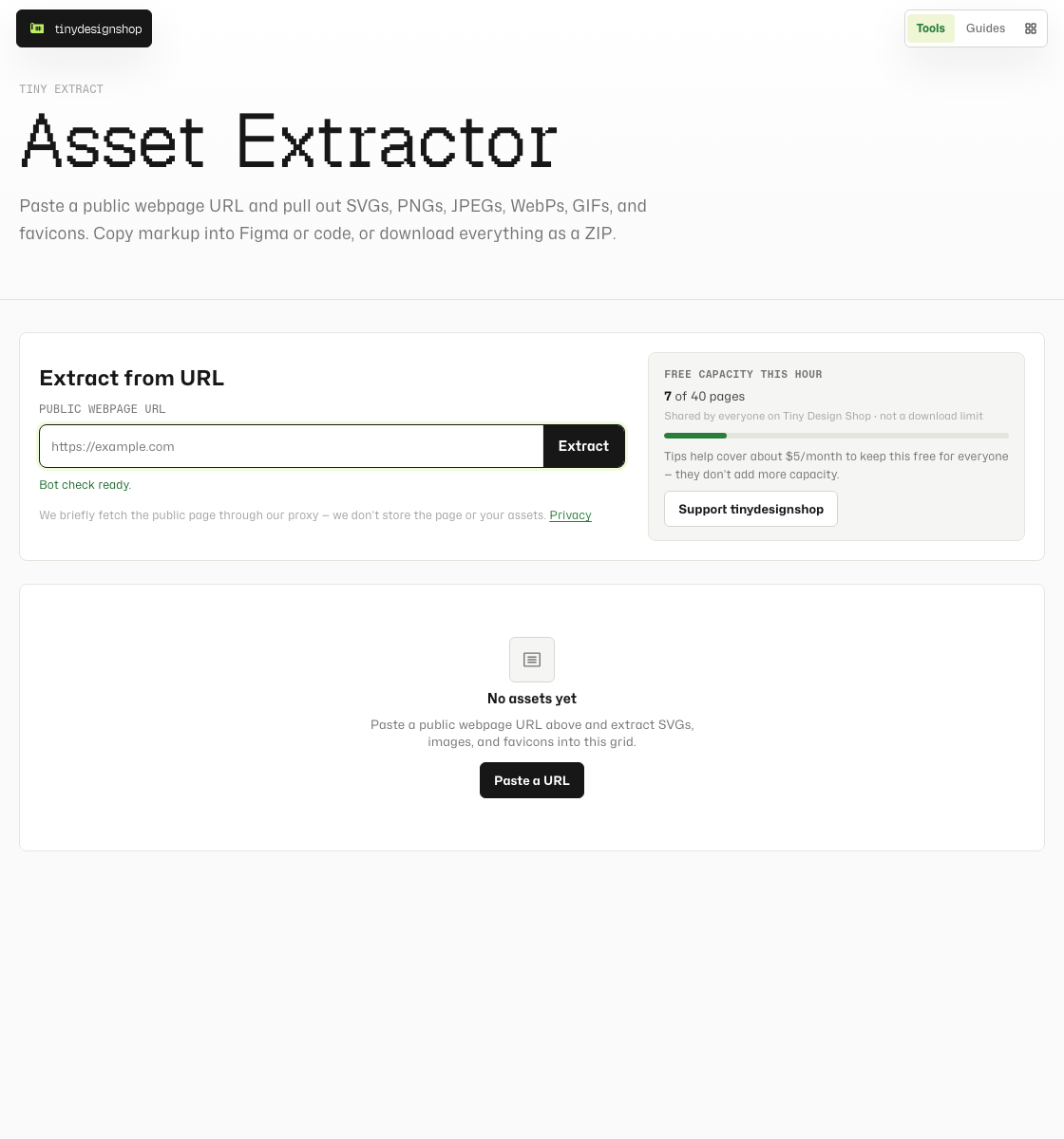 Asset Extractor URL input with bot check and Extract button
