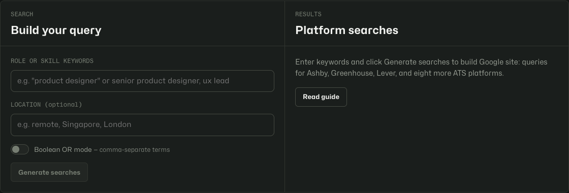 ATS Search Generator with keyword and location fields