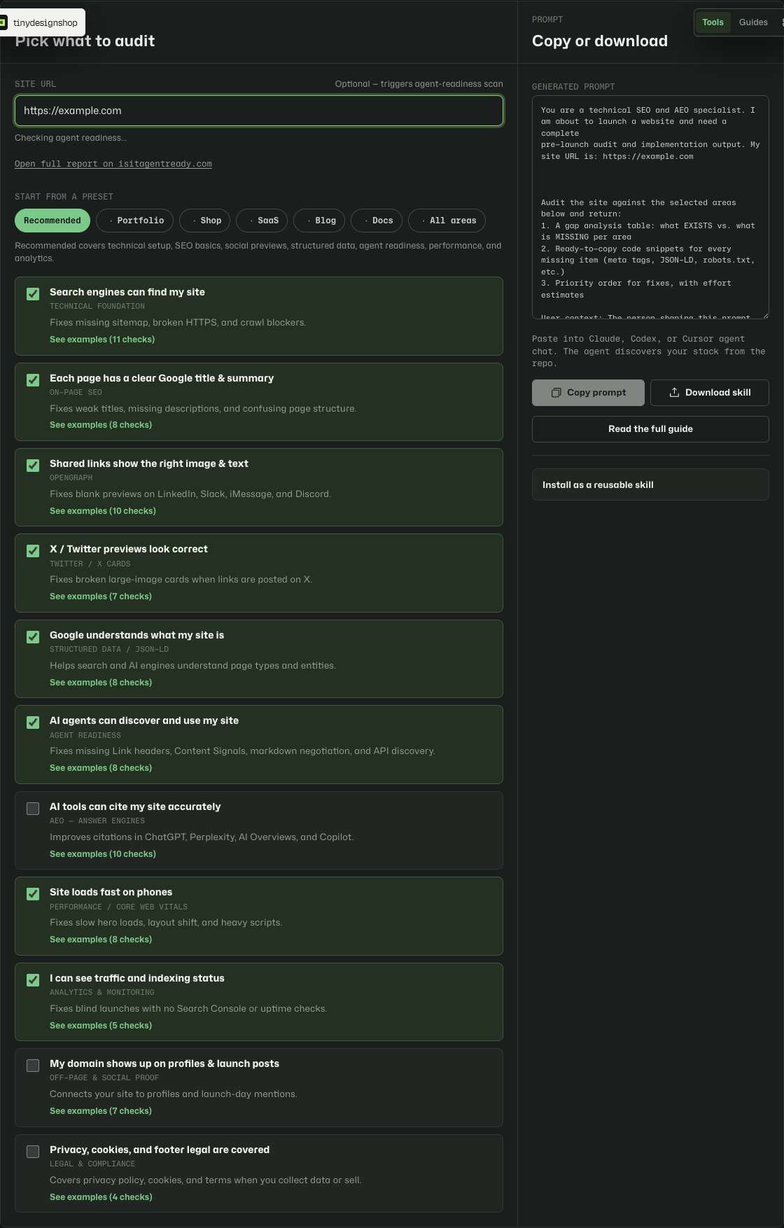 Launch Checklist Prompt composed audit prompt ready to copy