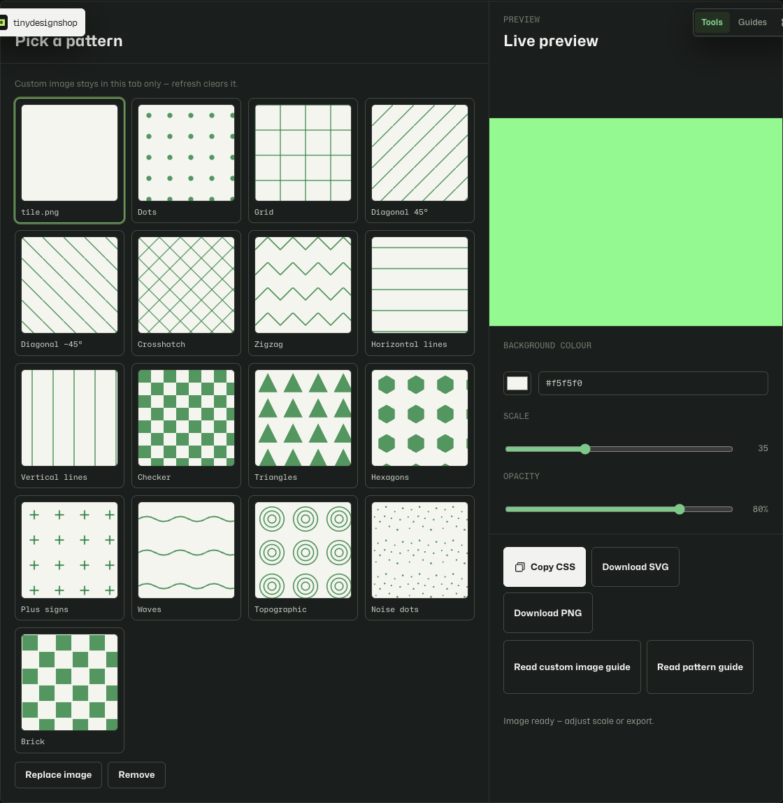 Pattern Generator with a custom image uploaded as the repeat tile