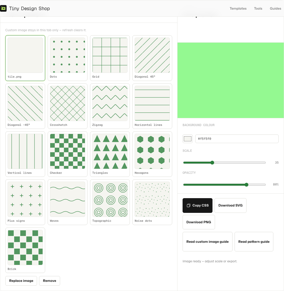 Pattern Generator with a custom image uploaded as the repeat tile