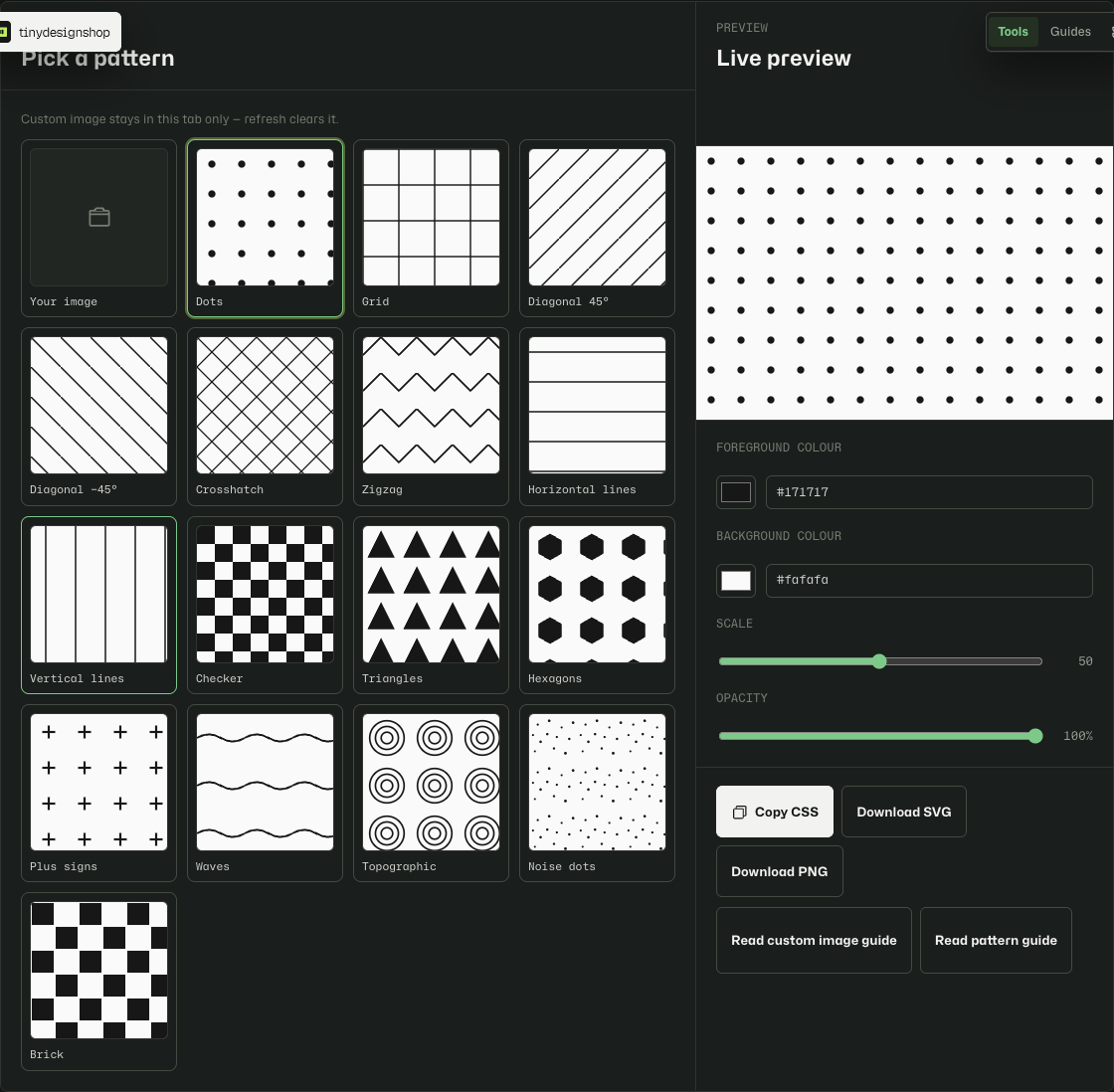 Pattern Generator pattern picker and live preview