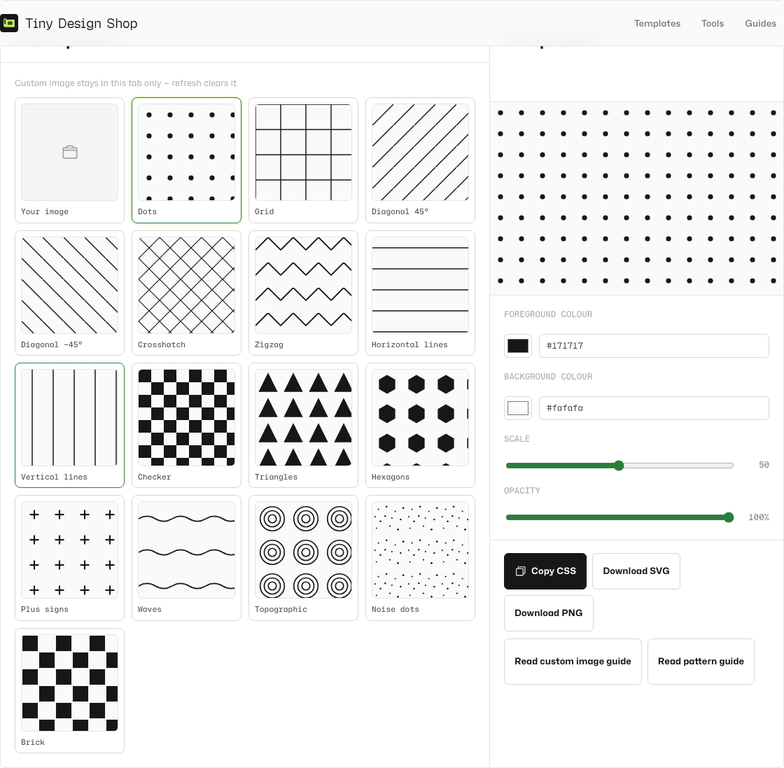 Pattern Generator pattern picker and live preview