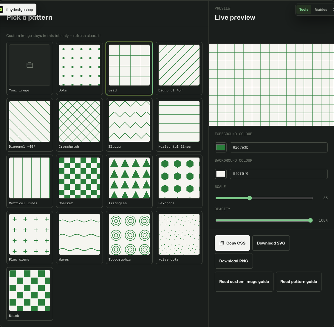 Pattern Generator with custom colours and scale applied