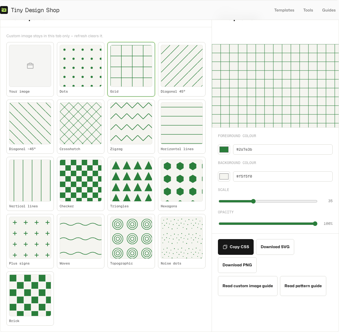 Pattern Generator with custom colours and scale applied
