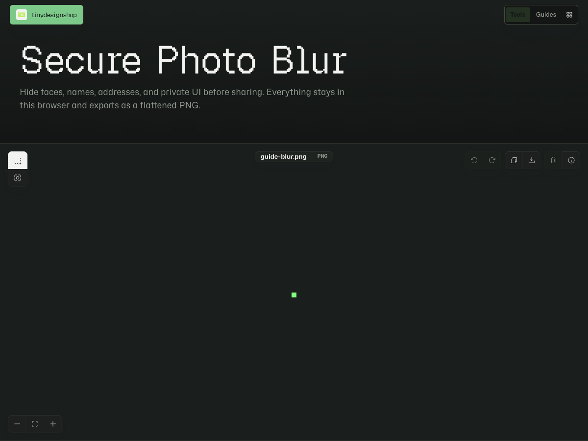 Secure Photo Blur editor with canvas controls and a selected blur region